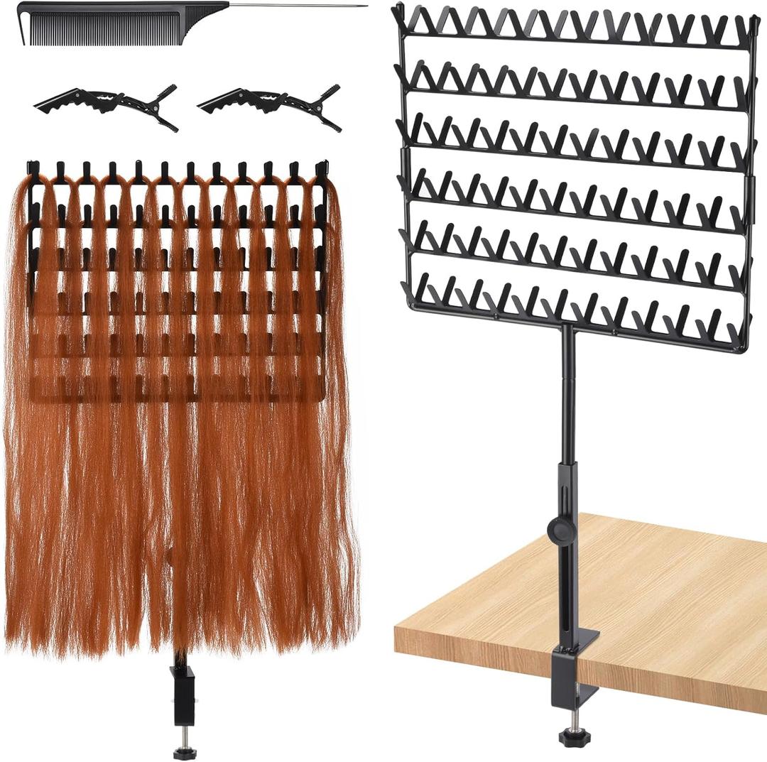 GADFISH Braiding Hair Rack Desktop, 144 Pegs Height Adjustable Braiding Rack for Hair, 360 Rotation Hair Extension Holder, Hair Rack for Hair Braider with Braiding Hair Supplies