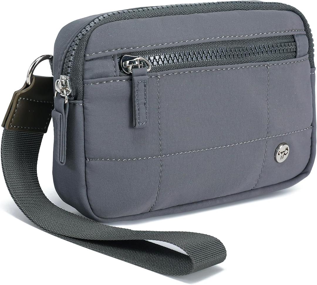 Haytijoe Small Wristlet Wallets for Women Valentines Day Gifts RFID Blocking Travel Wallet Quilted Nylon Phone Purse (Dark Grey)