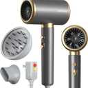 Ionic Hair Dryer with Diffuser and Concentrator, Powerful 1875W Fast-Drying Blow Dryer, Constant Temperature, Compact Lightweight Hair Dryer for Home Salon Travel (Silvery)