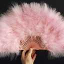 Happy Feather Handheld Marabou Feather Fan, 1920s Vintage Style Flapper Hand Fan for Costume Party and Dancing,Light Pink
