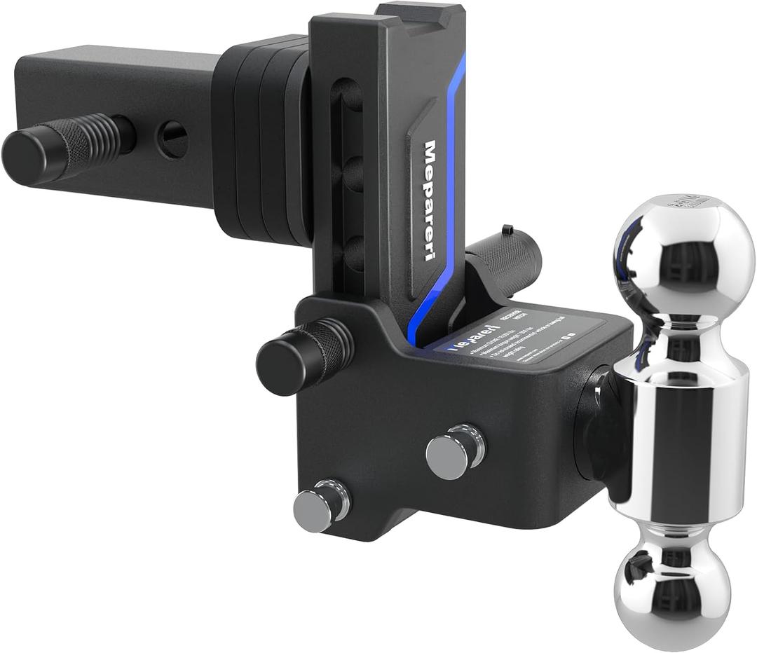 Adjustable Trailer Hitch, Heavy Duty Tow Hitch Fits 2.5" Receiver, Dual Ball (2" x 2-5/16"), 5" Drop, 19,000 GTW, with Dual Locking Pins
