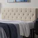 Lucid Mid-Rise Upholstered Headboard - Diamond Tufted - Padded Polyester - Adjustable Height from 34 to 46 - Easy Assembly - Bed Frame or Wall Mount - Sturdy - Pearl - King / Cal King Size