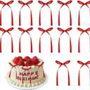 20 PCS Red Bow Cupcake ToppersRed Ribbon Bow Cake DecorationsBowknot Ribbons Coquette, High Footed Cup Balloon Wall Party DecorationsBridal Wedding Cake Dessert Baby Party Supplies