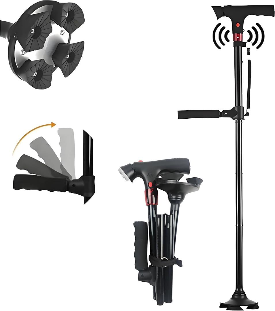 Cane Hero, CaneHero Walking Cane for Men & Women Smart Cane with LED Light & Emergency Alarm, Adjustable, Foldable, Lightweight with Non-Slip Base for Seniors, Everyday Support & Safety (1 pc)