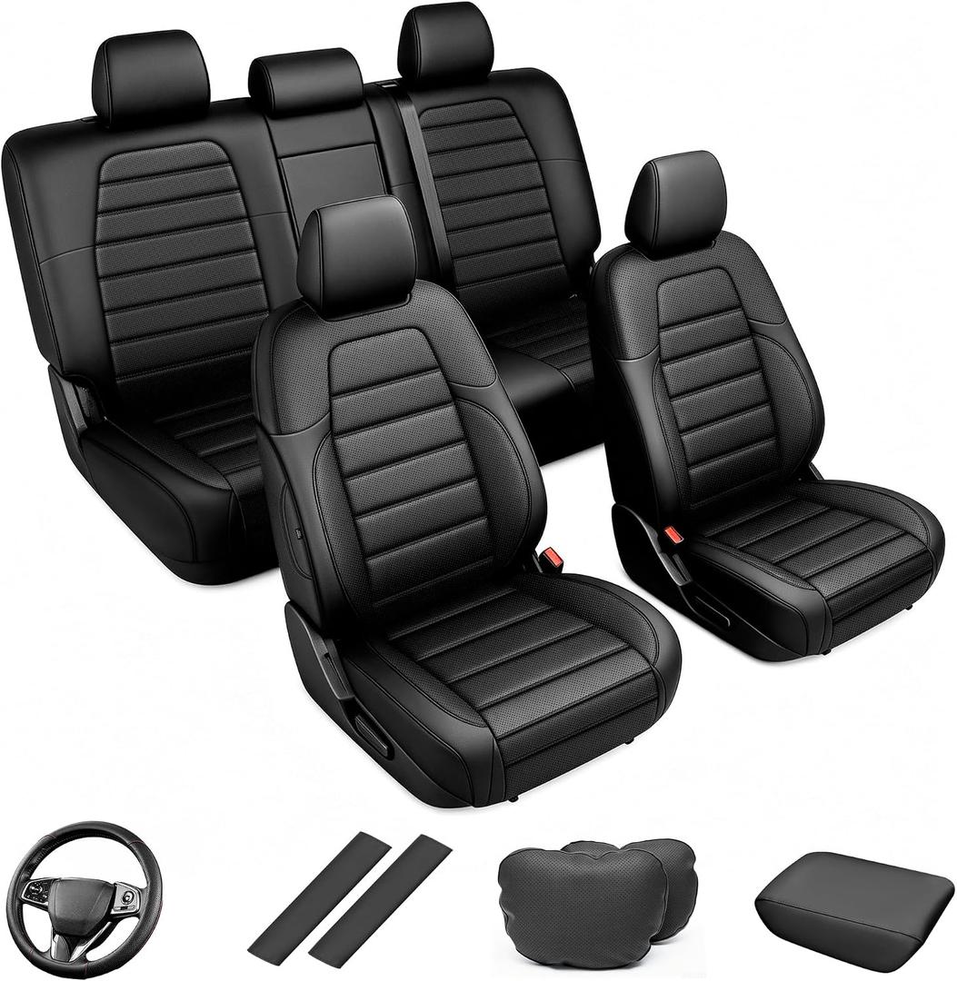 Custom Seat Covers for Honda CRV 2017-2022 Front Rear Set-Black
Faux Leather Car Seat Covers,5-Piece Set, Includes Neck Pillows, Armrest Cover, Steering Wheel Cover & Seat Belt Covers