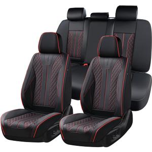 Leather Seat Covers Car Seat Cover Front and Rear Seat Cover 5 Seats Automotive Seat Covers Waterproof Seat Covers for Cars Universal Fit for Most Cars SUV Trucks, Black&Red Line