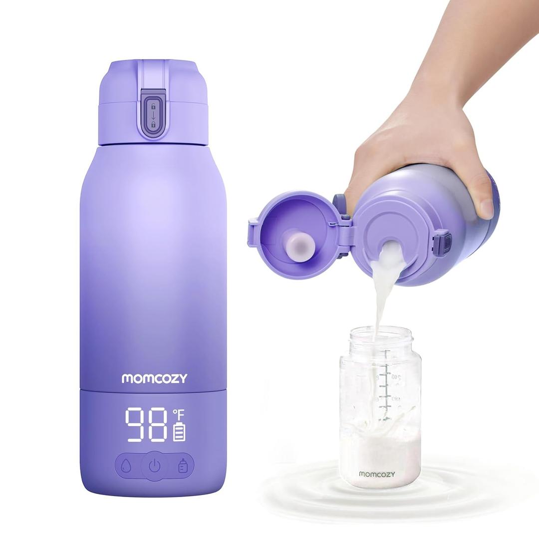 Momcozy Portable Milk Warmer for Travel  Dual Heating Modes for Breast Milk & Water, Portable Bottle Warmer with Fast Heating & Long Battery Life, 17 Ounces Large Capacity to Meet Your All-Day Needs (Purple)