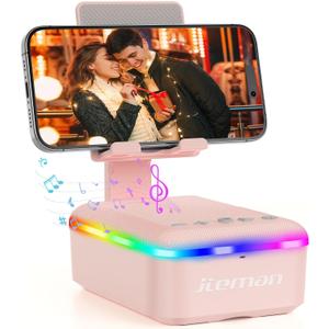 JTEMAN Gifts for Men Women,Cell Phone Stand with Bluetooth Speaker and LED Light,Cool Tech Gadgets,Unique Birthday Gifts for Men Husband Mom Dad-Pink