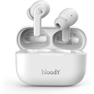 Bloody M30 TWS True Wireless Earbuds, Bluetooth 5.0, 22H Playtime, Low Latency & Lightweight, Hybrid Diaphragm Deep Bass, IPX4 Rate Earphones with Mini Charging Case White