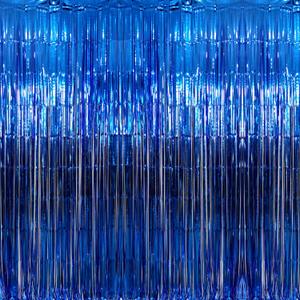 GOER 3.2 ft x 9.8 ft Metallic Tinsel Foil Fringe Curtains Party Photo Backdrop Party Streamers for Birthday,Graduation,New Year Eve Decorations Wedding Decor (Navy Blue,1 Pack)