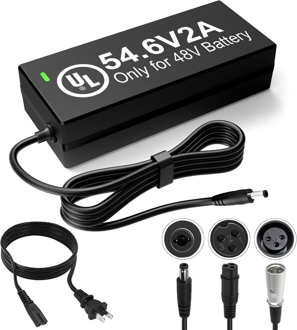 48V Lithium Battery Charger UL Certified 54.6V 2A Fast Charger for Electric Bike, with Auto Shutoff, Intelligent Temperature Control & Fire-Resistant Case