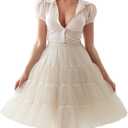 CHERRY LOVE Knee Length Petticoat 50S Vintage Underskirt 26inch Crinoline Petticoat Short Slips (Small-Medium, Ivory)