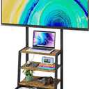 Rolling TV Stand with Wheels and Mount & Fabric Drawer - Entertainment Center with Power Outlet and Small TV Stand for Bedroom, Living Room - 15" Rustic Brown