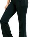 28" Inseam Women's Bootcut Yoga Pants Long Bootleg High-Waisted Flare Pants with Pockets BlackFlare_28_Large Black