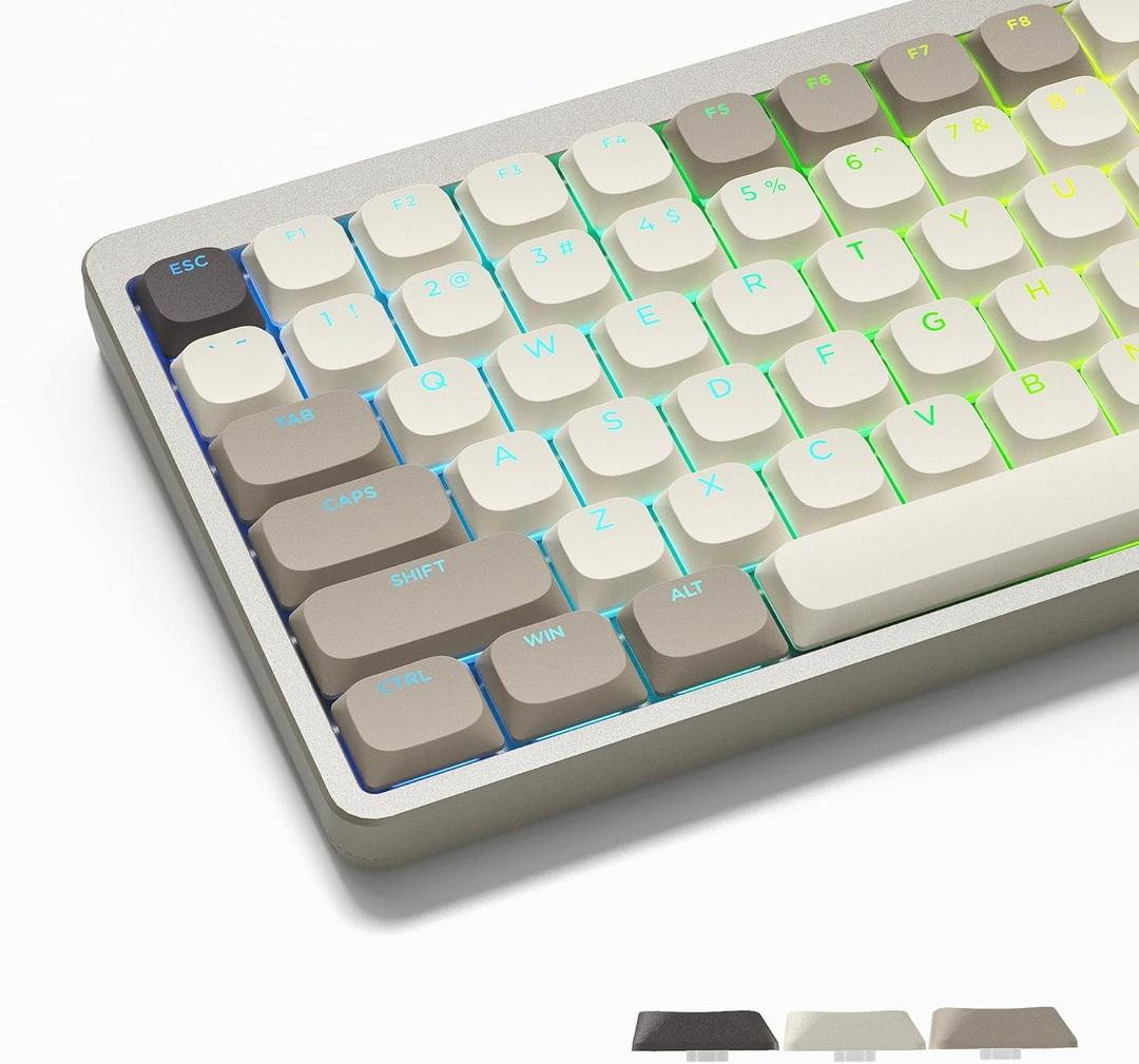 Womier Low Profile Keycaps - Shine Through Keycaps 60 65 75 100 Percent PBT Key Cap Ste, Full Size for Cherry Gateron MX Switches Mechanical Keyboard - Khaki Grey (Brown)