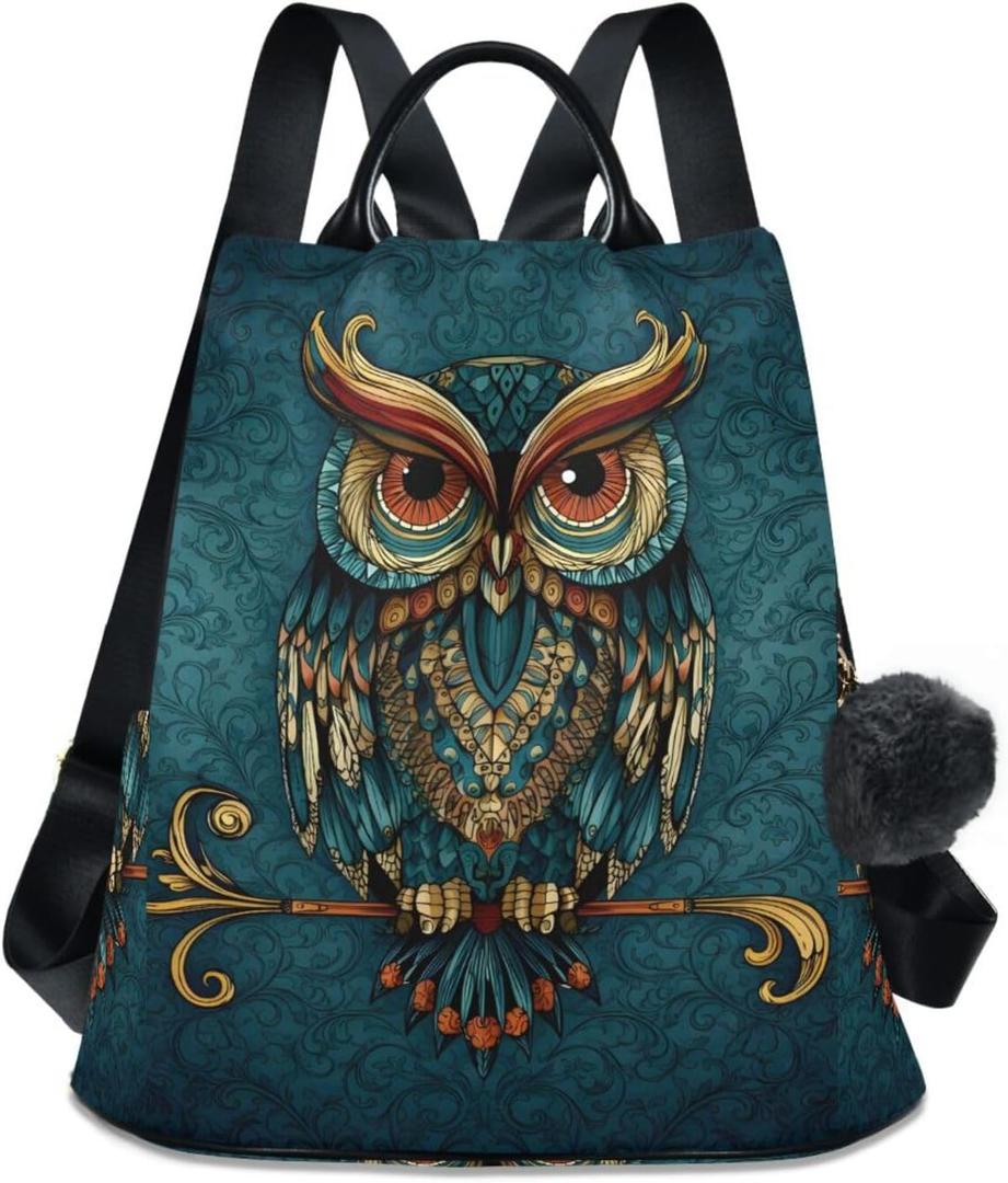 ALAZA Owl Print Ethnic Backpack Purse for Women Anti Theft Fashion Back Pack Shoulder Bag