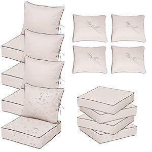 24X24 Inch Patio Cushion Covers Replacement, Water Resistant UV Resistant Polyester Outdoor Chair Patio Furniture Cushion Covers with Adjustable Straps, Hidden Zipper & Piped Edges, Cream black piping