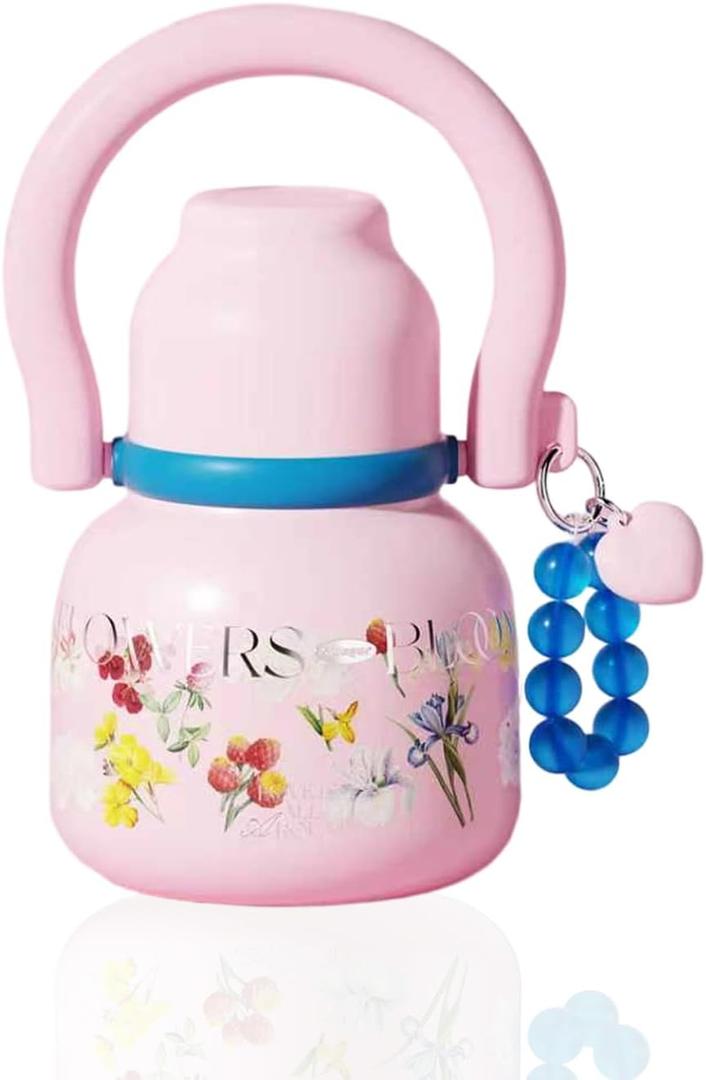 22 oz Leakproof Insulated Water Bottle with Handle Dual Lid Flowers | 316L Stainless Steel | Dual Drinking Options | BPA-Free | Steel | Cold 24H & Hot 12H | Wide Mouth Design | Easy Cleaning, Large