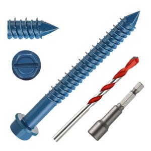 1/4" x 2-1/2" Concrete Screws, 50 PCS Blue Hex Washer Head Concrete Screws Anchor Kit with Drill Bit and Hex Bit Socket, for Masonry, Cement, Block, Brick or Stucco