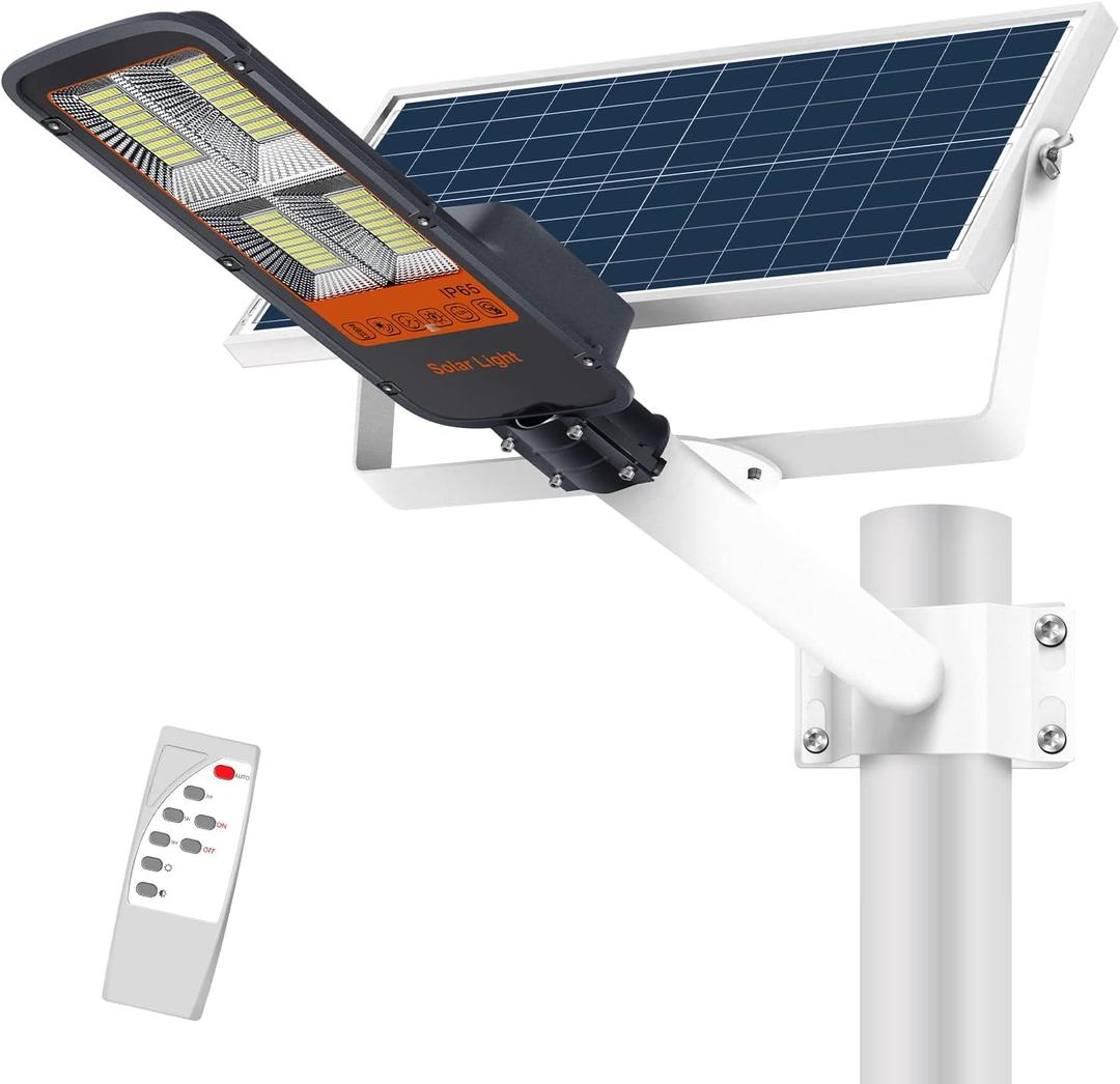 Gebosun 300W LED Solar Street Light Outdoor Solar Flood lamp 6000K Dusk to Dawn with Remote Control Security Waterproof Motion Sensor for Parking Lot, Garden, Warehouse, Pathway, Yard