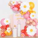 168Pcs Daisy Balloon Arch Garland Kit, Mothers Day Pastel Pink Orange Yellow Confetti Daisy Flower Balloons for Two Groovy One Birthday Floral Boho Girl Baby Shower Wedding Hippie Party Decorations