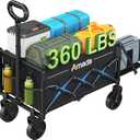 Small Wagon Cart Foldable, Collapsible Wagon with 360 LBS Max Load & Expandable Storage, 90L Foldable Grocery Cart with 2 Cup Holders for Outdoor, Garden, Camping &Groceries-Black