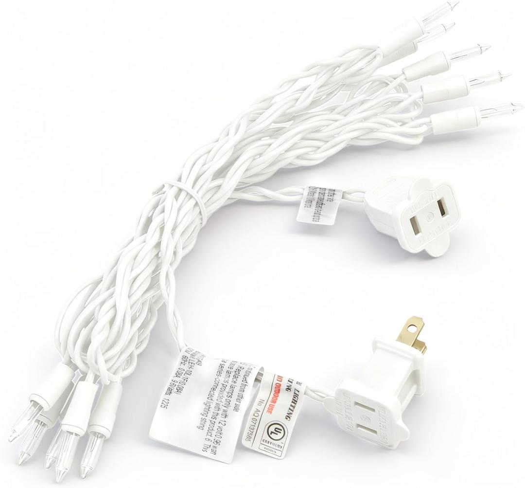 Mini Christmas Lights String Warm White Vintage Short Strand String Lights, Clear Bulbs Wire Fit Light up Christmas Decorations(10 Bulbs Connectable,8ft,White)