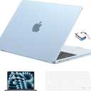 EooCoo Compatible with MacBook Air 13 inch Case M5 2026-2022 M4 M3 M2 Model A3449 A3240 A3113 A2681, Mac Air 13.6 inch Hard Shell & Keyboard Cover & Screen Film & Type-C, Frost Sky Blue