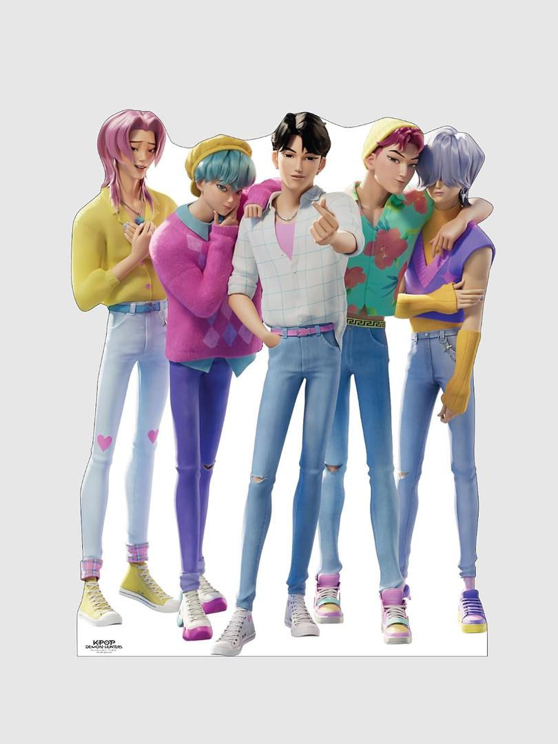 KPop Demon Hunters Saja Boys Cardboard Cutout Standee – Life Size Character Display for Fans, Parties, or Room Décor – Jinu, Abby, Mystery, Romance, and Baby Saja Boys - Officially Licensed, 70 in x 54 in