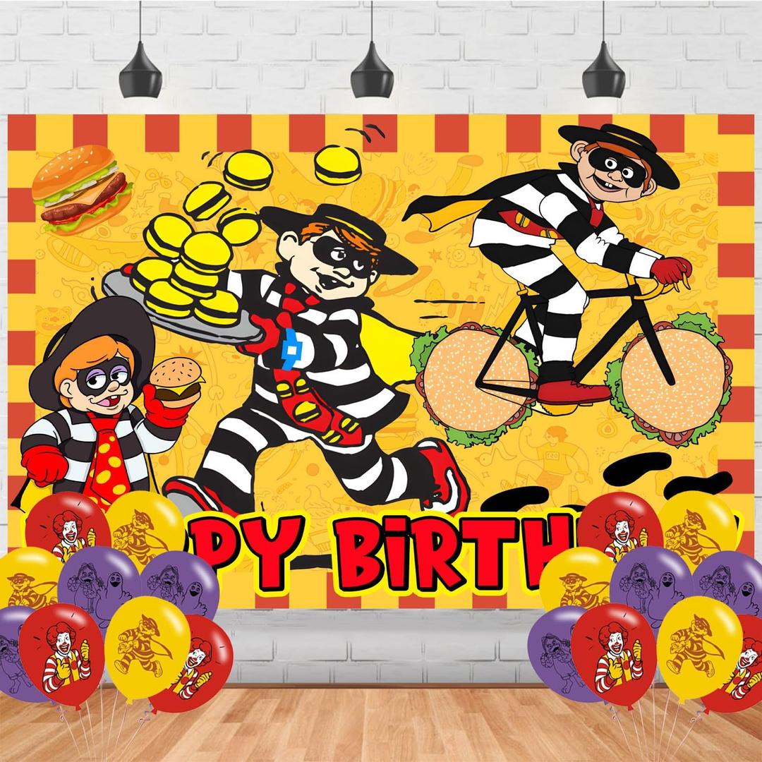 Hamburglar Backdrop 5x3 Vinyl Yellow Hat Birthday Party Supplies Photography Background Picture Photoshoot Cake Table Decor Banner Shoot Drapes Poster
