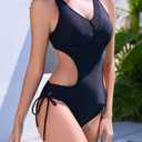 Women's Strappy Cutout One Piece Swimsuit Mesh Monokini Bathing Suit (Black, M)