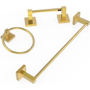 RUACQ 3 Pieces Bathroom Hardware Set, SUS 304 Stainless Steel Toilet Paper Holder, Towel Ring, 18-inch Towel Bar Set, Wall Mounted, Heavy Duty (Brushed Gold)