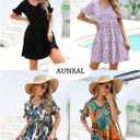 Summer Dresses for Women 2026 Loose V Neck Ruffle Sleeve Tiered Flowy Casual A Line Mini Beach Dress with Pockets (XL)