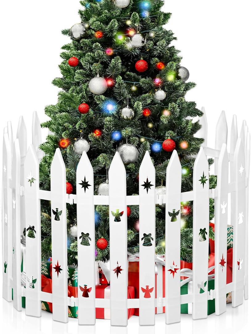 Aodaer 16 Inch Christmas Tree Fences 12 Pieces Thick Tall Plastic Tree Gate White Christmas Tree Border Religious Jesus Barrier Decorations for Xmas Party Wedding Garden Home Fence Decoration