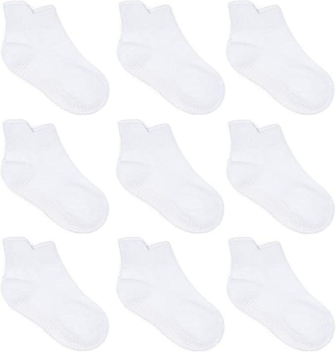 ZAPLES Baby Non Slip Grip Ankle Socks with Non Skid Soles for Infants Toddlers Kids Boys Girls, 12  Pack, 12-36 Months White