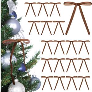 2 x 24 Pack Velvet Christmas Tree Bows - Vintage Ribbon Bows Ornaments for Tree Garland Wreath Indoor Xmas Decorations (5 x 7 Inch, Width of 3/8'', Camel)
