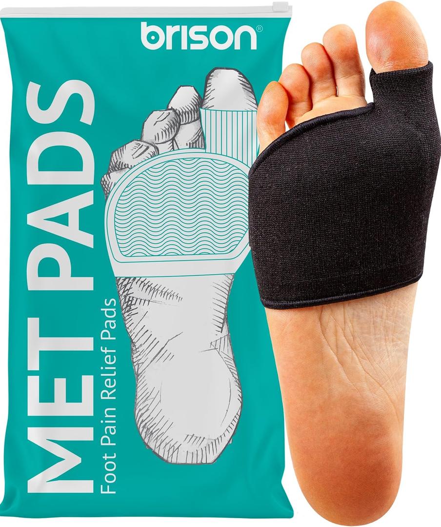 2 x Brison Metatarsal Pads Ball of Foot Cushion for Men and Women - Gel Foot Cushions for Pain Relief Mortons Neuroma Metatarsalgia Sesamoiditis Calluses - 2 Pairs Black Small (M 9-11, W 11-13)