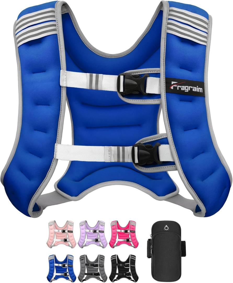 Fragraim Weighted Vest for Women Men - 8lb/10lb/12lb/16lb/22lb/25lb/30lb Weight Vest with Reflective Stripe, Detachable Phone Pouch, Ideal for Walking, Strength Training, Running, Workout, Cardio (Blue)