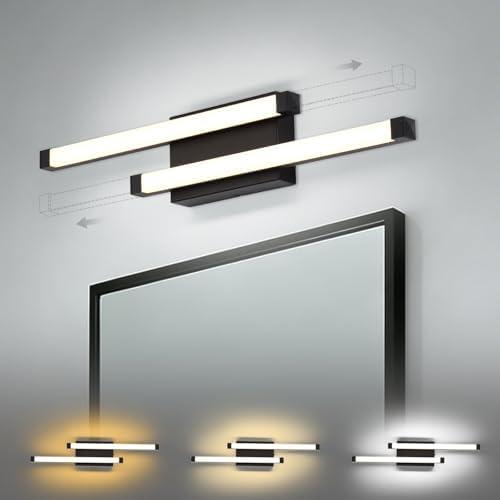 SendaLife Vanity Lights, Modern Black Vanity Light, Adjustable 16.14-24 Inch Light Bar, 18W Integrated LED, 3CCT, 10-100% Dimming, Acrylic, Hardwired Over Mirror for Bathroom, Hallway, Powder Room