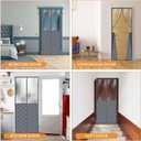 2 Sets Magnetic Thermal Insulated Curtains for 38" x 83" Doors with Clear Window Winter Thicken Quilted Oxford Cotton Waterproof Door Cover for Cold Weather(Grid, Transparent Gray)