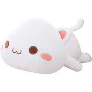 Cat Stuffed Animals, Soft Cat Plush Pillow Kawaii Kitten Stuffed Animal Toy Gifts for Kids (White Round Eyes, 13.7")