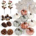 3 x Artmag 25 PCS Pumpkin Decor Set, Artificial Fabric Pumpkins Decor with Acorns, Pinecones, Berries, Maple Leaves for Fall Halloween Thanksgiving Decorations Home Table (Style 6)