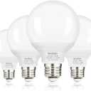 G25 LED Light Bulbs, Round Vanity Light Bulbs for Bathroom, 40W Equivalent, Soft White 2700K, E26 Base, 600LM, Non-Dimmable, 4-Pack