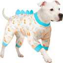 LovinPet Big Dog Jammies, Large Dog Pajamas, Anti Licking Shirt Lightweight Coral Peach Print, UV Protection Shirt, Easy to Wear Adorable Dog Onesie, Blue, 3XL