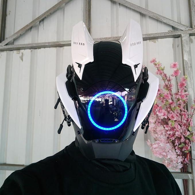 XYSaiXuan White Cyber Mask Helmet Cosplay Costumes Full Face Techwear Punk Mask Halloween Party Mecha Costumes Cool
