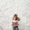 OLANLY Beige Round Rugs for Bedroom - Machine Washable, 9 ft Circle Area Rugs for Living Room, Soft and Fluffy Shaggy Carpet for Teen Girls and Boys, Nursery Rooms, Dorms, Home Decor Aesthetic