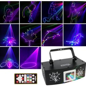 Upgraded DJ Party Light, 3D Animated Stage Lights, RGB Show Projector, DMX512 Music Voice Controlled Projection Light, Brighter and More Atmospheric