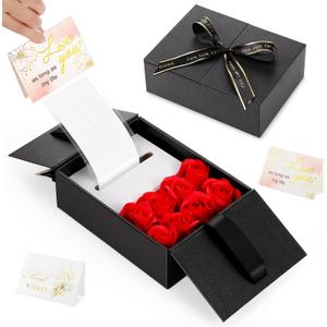 Resholder Money Pull Box for Cash Gift Graduation Money Pull out Gifts with 8 Rose 2 Greeting Card 1 Light String for Teacher Husband Wife Birthday Anniversary Christmas(Black)