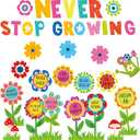 Funrous 90 Pcs Never Stop Growing Bulletin Board Decorations Summer Spring Classroom Theme Decor Positive Bulletin Board Set Flower Cutouts Inspirational for Teacher School Office Chalkboard Supplies