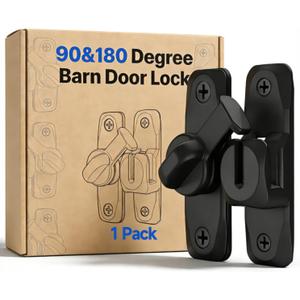 Barn Door Lock and Latche: Black 90/180 Degree Latch, Sliding Barn Door Locks, Small Sliding Gate Latch, Zinc-Alloy Bifold Door Latch for Cabinets, Bathroom, Window, Outdoor, Child Proof (1 Pack)